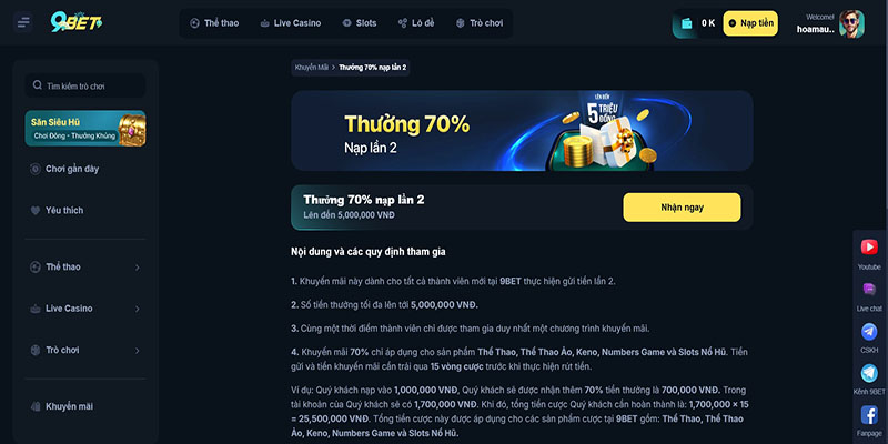 Cách Nhận Khuyến Mãi 9bet